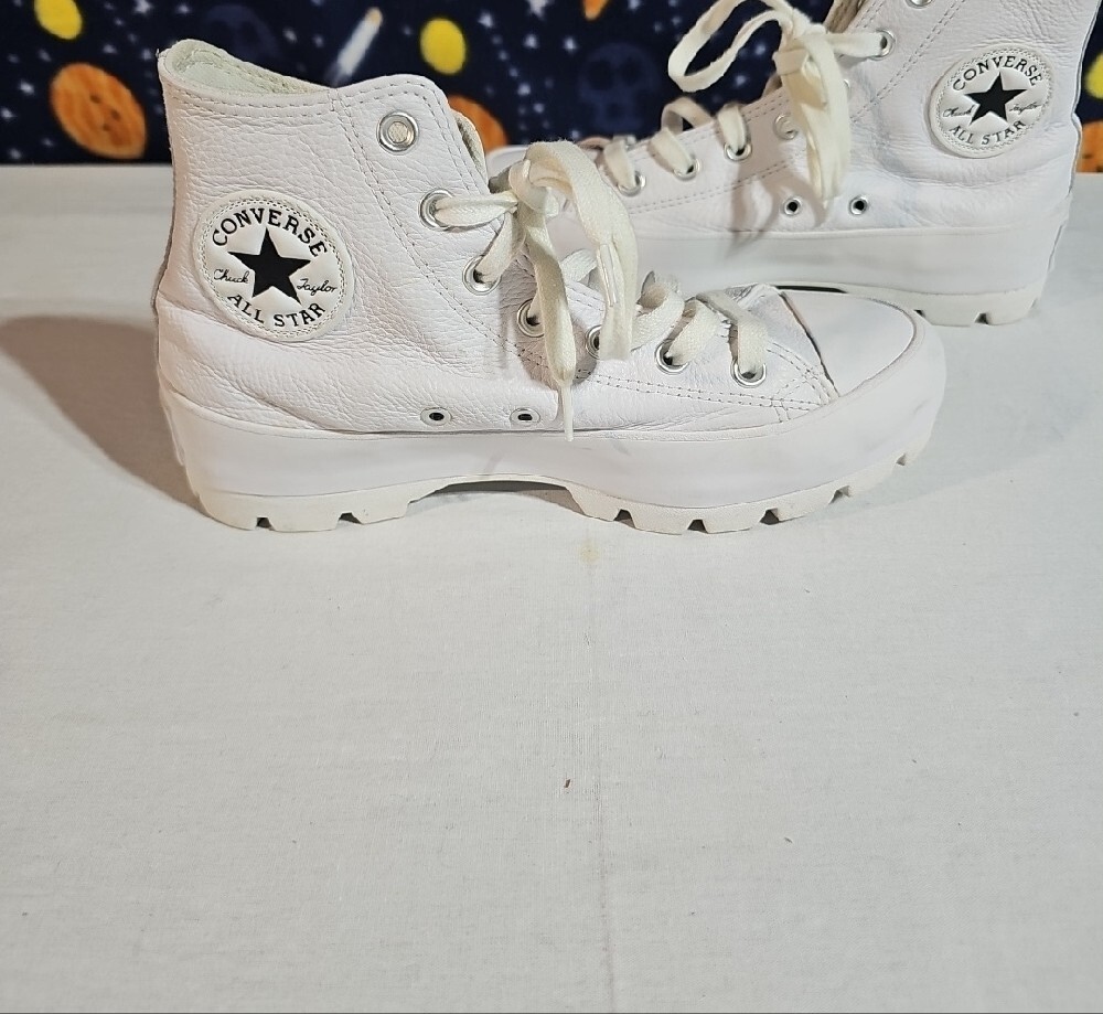 Converse White Size 7 High-Top Leather Lug Sole Sneakers - Picture 2 of 13